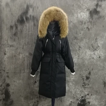 

Big Real Raccoon Fur 2018 Winter Jacket Women Hooded Long Down Parkas White Duck Down Female Jacket Thick Coat Outwear Warm Coat