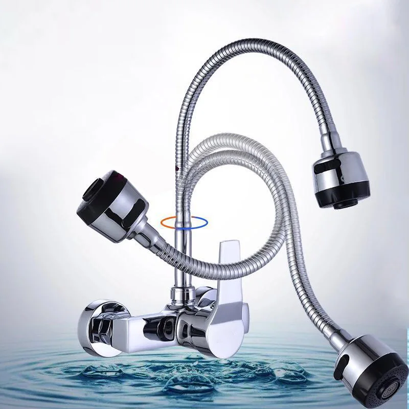  Wall Mounted Stream Sprayer Kitchen Faucet Single Handle Chrome Flexible Hose Kitchen Mixer Taps Du - 33028861512