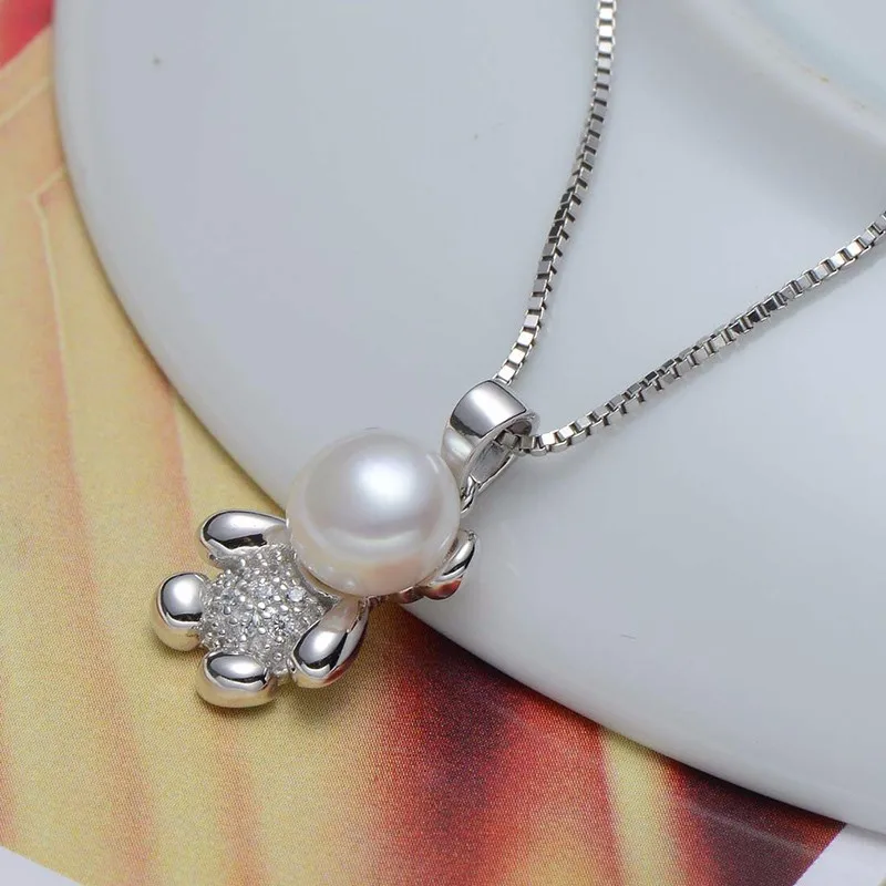 Pearl choker pendant necklace sterling silver jewelry for women lovely bear charms pd10194 (1)