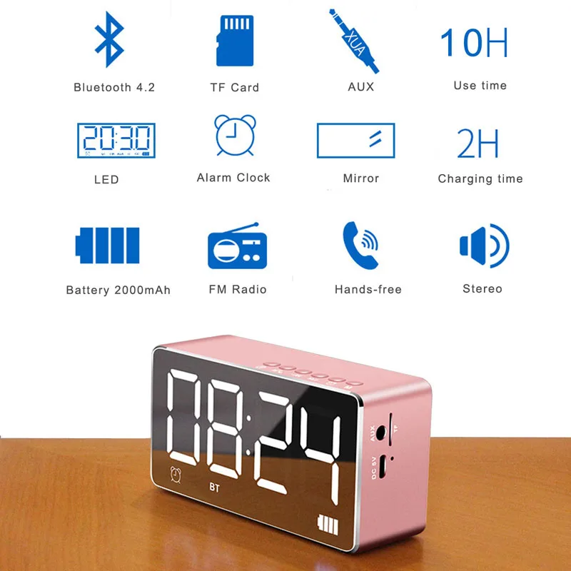 EAAGD светодиодный цифровой будильник с bluetooth-динамиком и fm-радио, стереозвук со встроенной tf-картой, светодиодный Будильник