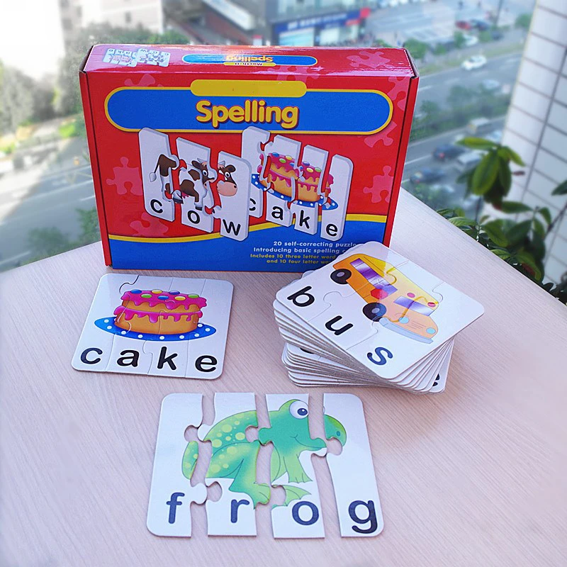 

20pcs Educational Letters Words Spelling Toys for Children Paper Board Learning Puzzle Cards Kids Puzzle Toy
