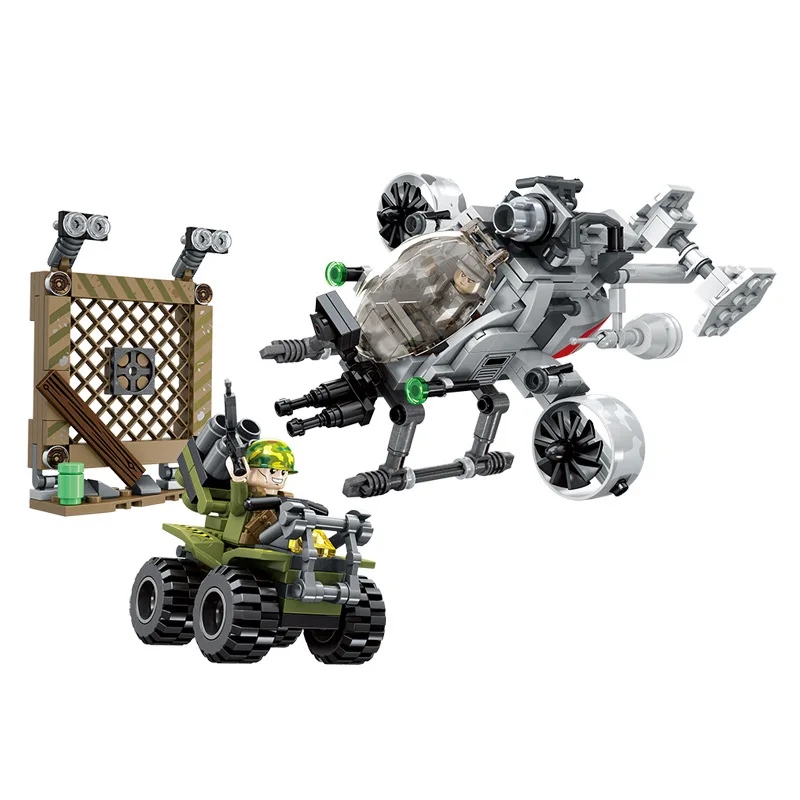 

345Pcs Military Vehicle Armored Helicopter Building Blocks Justice Action Forces Bricks Compatible Legoings Police Toys for Kids