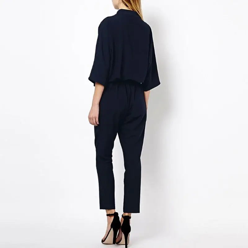 Solid Casual Jumpsuit Romper V-neck Three Quarter Sleeve Bodysuit Women Sashes V Neck Jumpsuit Elegant Calf-Length Pants 2019 Solid Casual Jumpsuit Romper V-neck Three Quarter Sleeve Bodysuit Women Sashes V Neck Jumpsuit Elegant Calf-Length Pants 2019
