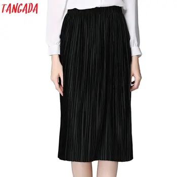

Tangada Velvet Pleated Skirts Womens Female Winter Fashion High Waist Straight Midi Skirt School Black Vintage Casual Jupe