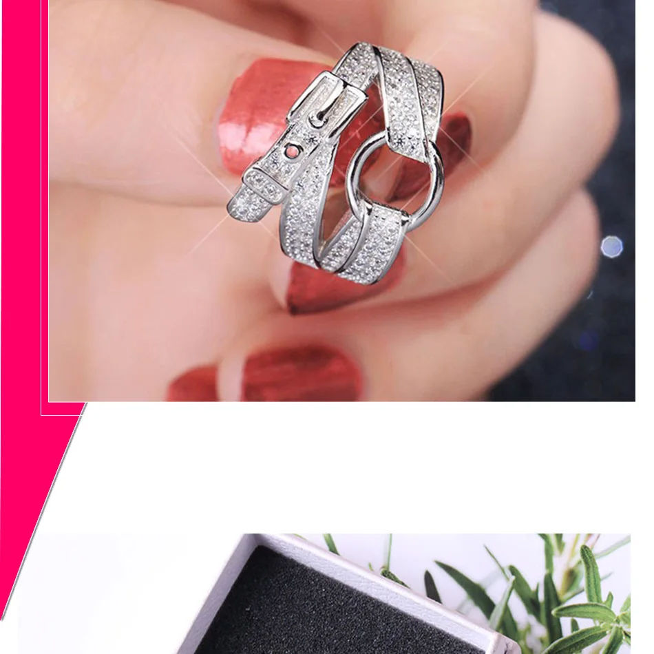 Регулируемое кольцо, серебряная форма ремня, кольцо, Кристалл, циркон, камень, модное, индивидуальное, креативное кольцо, ювелирное изделие для женщин