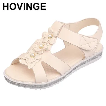 

HOVINGE New Bohemia Women Sandals Shoes Woman String Bead Platform Sandals Floral Hook&Loop Beach Sandals Women Casual Shoes