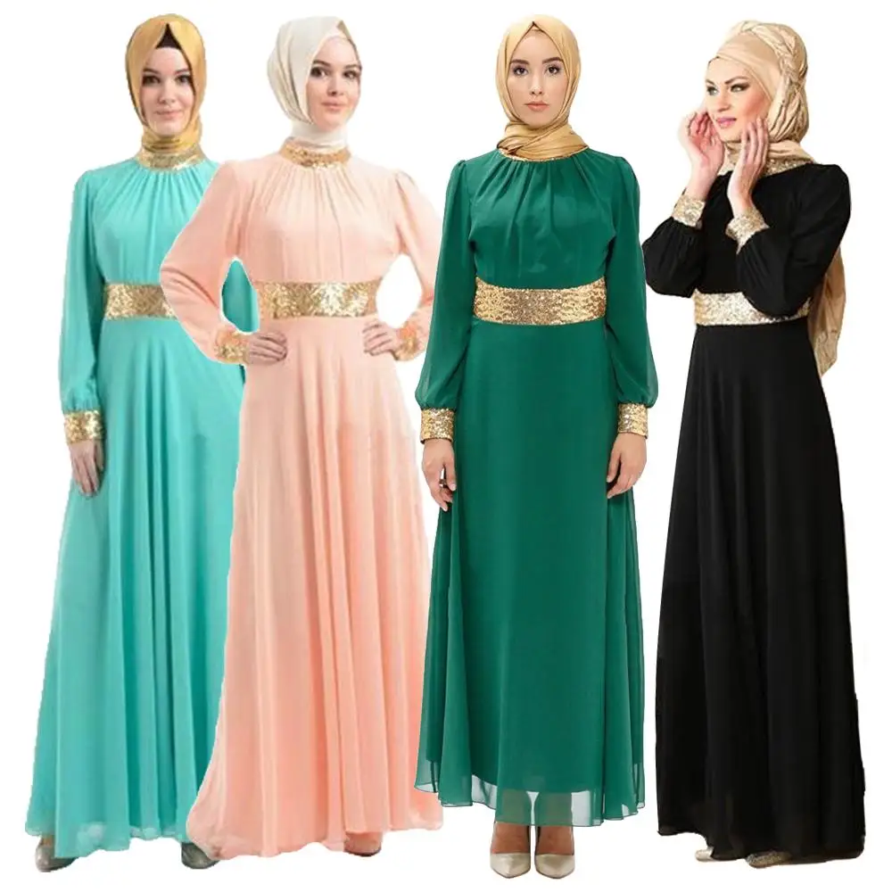 

New Abaya Women Muslim O-Neck Maxi Dress Long Robe Jilbab Kaftan Islamic Dubai Party Gown Prayer Lady Clothing Middle East