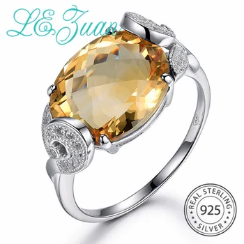 

L&zuan 7.57ct Natural Citrine Rings Real S925 Sterling Silver Luxury Ring For Women Checkerboard Cut Natural Gems Ring