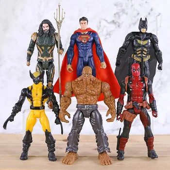 

DC Super Heroes Superman Batman Wolverine Deadpool Aquaman Thing PVC Action Figure Toys 6pcs/set