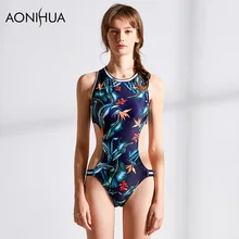 AONIHUA Для женщин с цветочным принтом цельный комплект бикини для женщин купальник Холтер бикини купальник пляжная одежда для купания, сёрфинга спортивный купальник