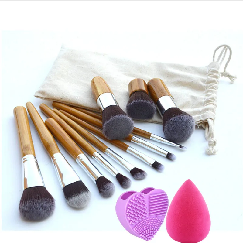 

11Pcs Bamboo Handle Makeup Cosmetic Eyeshadow Foundation Concealer Brush Set brushes