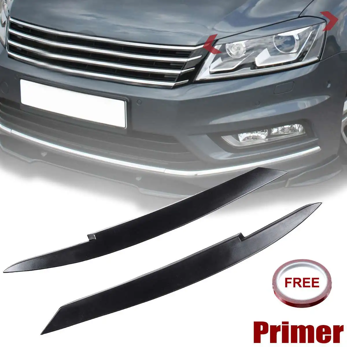 

2Pcs Unpainted Black Resin Headlight Eyelid Eyebrows Cover 3D Sticker Trim Fit For VW Passat B7 2010 2011 2012 2013 2014