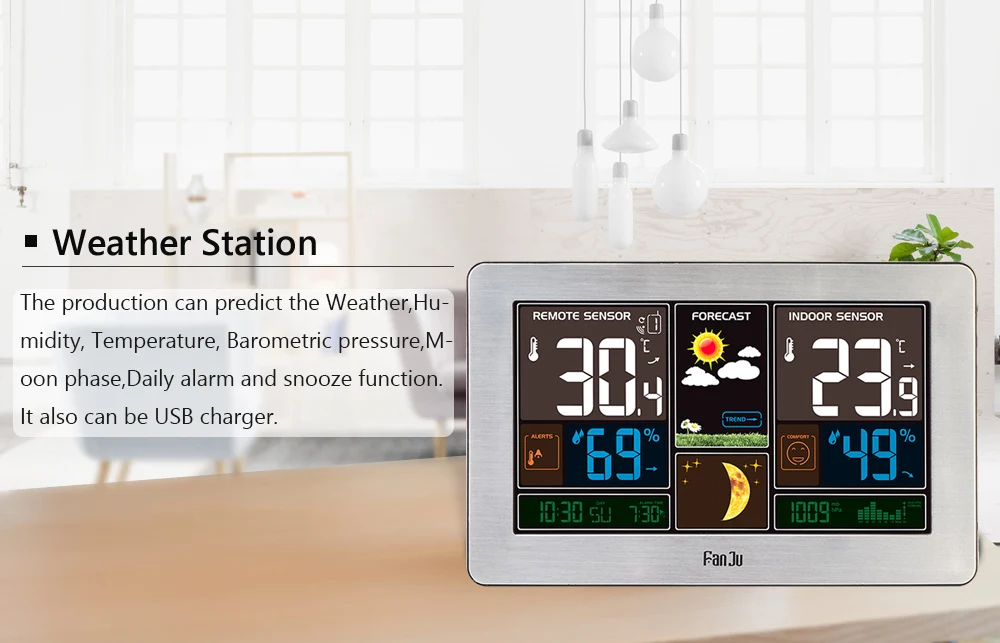 FanJu FJ3378Y метеостанция Температура Влажность беспроводной датчик Крытый Открытый гигрометр термометр настенный барометр