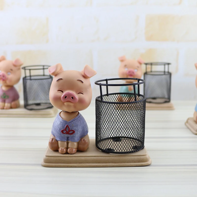 

Pastoral Resin Shaking Pig Pen Holder Ornaments Creative Pig Storage Pen Holder Home Office Desktop Crafts Decor Birthday Gifts