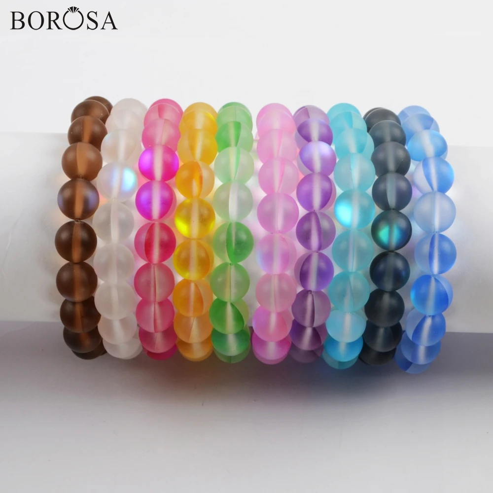 BOROSA 10 шт. Новое поступление мм Гальванизированный Радужный стеклянный браслет с