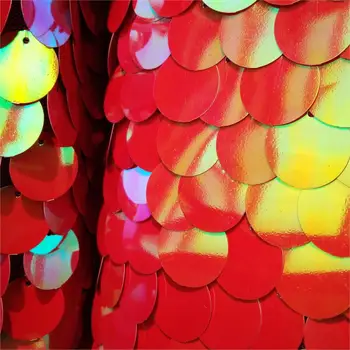 

RUBIHOME 1 Yard Width 130cm 18mm Big Fish Scales Red Sequins Fabric for DIY Sewing Home Wedding Dress Stage Decoration Mesh