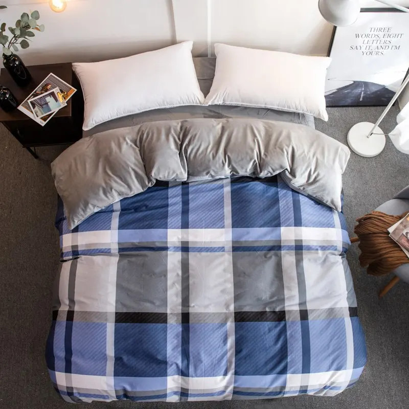 

AB side plaid bedding duvet cover Flannel Crystal velvet100%cotton single Double winter 1pcs printed quilt cover winter bedcover