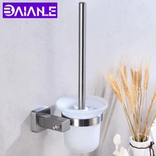 Toilet Brush Holder Stainless Steel Detachable Toilet Brush Holder Set Glass Cup Wall Mounted Bath Cleaning Tool Brush Holder