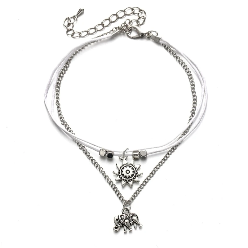 

Vintage Star Elephant Anklets Bracelet For Women Boho Pendent Double Layer Anklet Bohemian Foot Jewelry Gift 7472