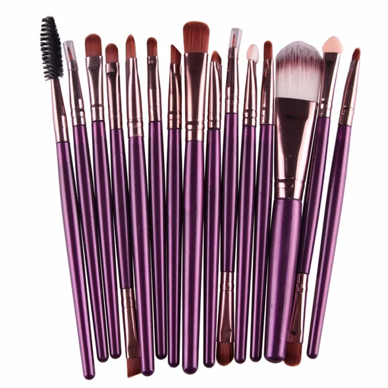 Useful 15 pcs/Sets Lip Eyebrow Brush Kits Tools Eye Shadow Cosmetic Makeup Brushes Sets