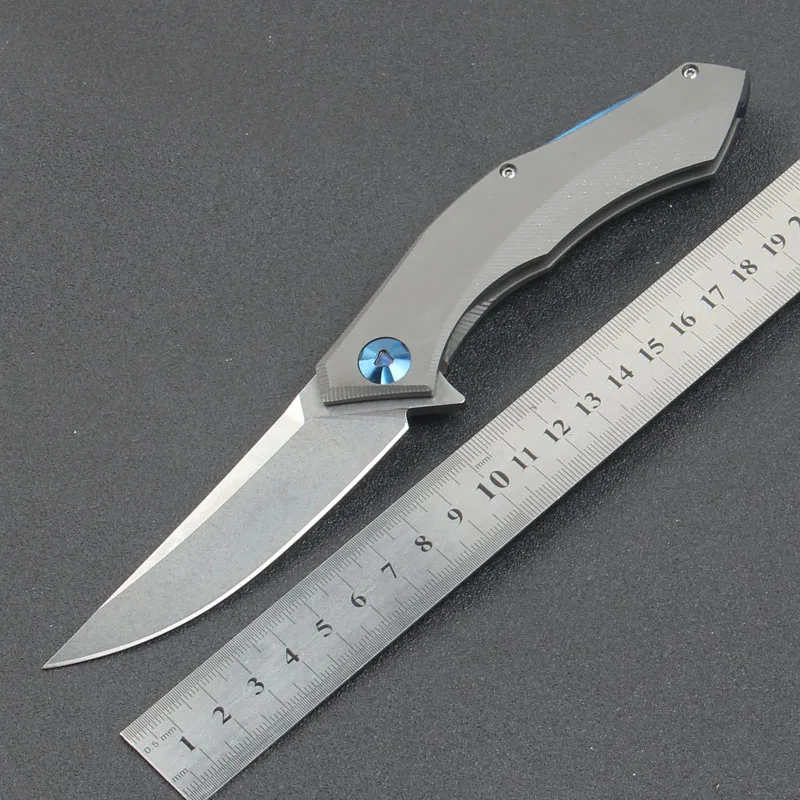 Hot Poluchotky Blue Moon Folding Knife D2 Blade TC4 Titanium Handle