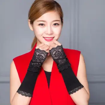 

Spring Autumn Arm Warmers for Women Hand Warmer Black Lace Cuff Cotton Fingerless Long Gloves Lace Arm Sleeve Arm Warmer AGB639A