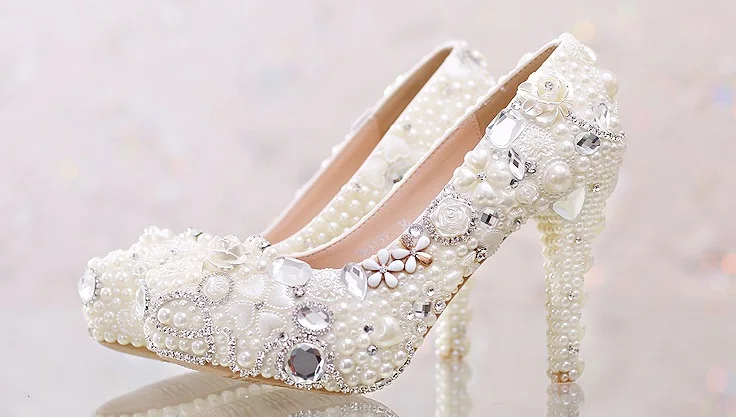 12_Pearl Diamond White Bridal Wedding Shoes Red Platform Super High Heels Woman Elegant Free Shipping Size 40