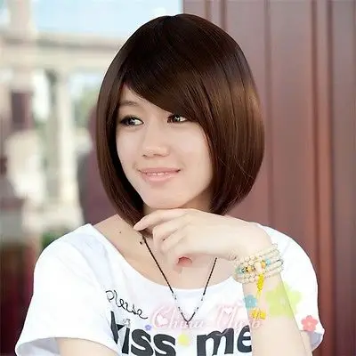 shun peruca hair queen cosplay Sexy Fashion short wigs Tilted Long Bangs Straight Bob Haircut Short Hair wig heat resistan |