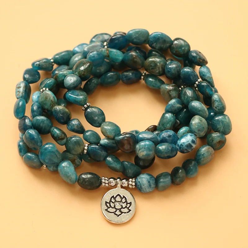 EDOTHALIA Unshaped Natural Apatite Stone 108 Beads Mala браслет для женщин мужчин любителей йоги