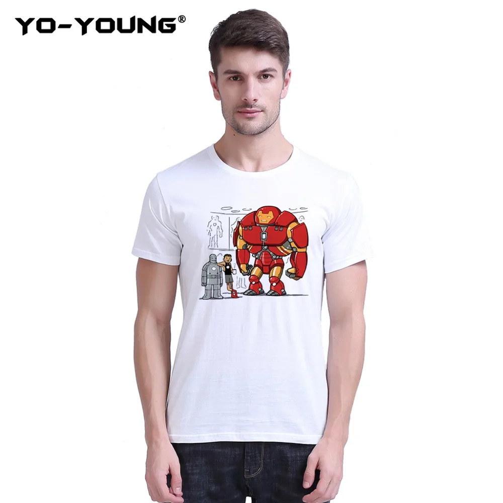 Yo-Young Summer Men T Shirts Marvel Superheros Avengers Endgame Iron Man Tony Stark Print 100% 180g Combed Cotton Customized