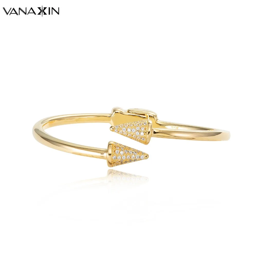 

VANAXIN CZ Crystal Charms 925 Solid Sterling Silver Bracelets Bangles For Women Statement Fashion Jewelry Gold/Silver Color Box