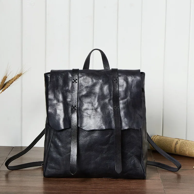 PNDME vintage casual first layer cowhide ladies backpack handmade soft genuine leather anti theft women's travel schoolbag