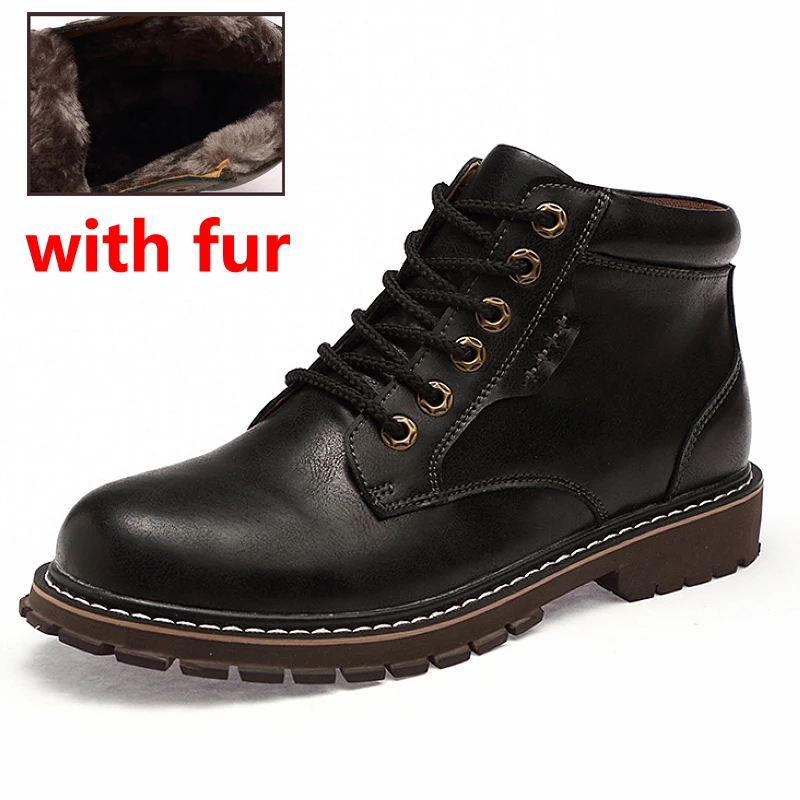 JINTOHO/; мужские ботинки из натуральной кожи; зимние кожаные рабочие ботинки; мужские защитные ботинки; мужские кожаные ботинки; зимняя Рабочая обувь - Цвет: black with fur