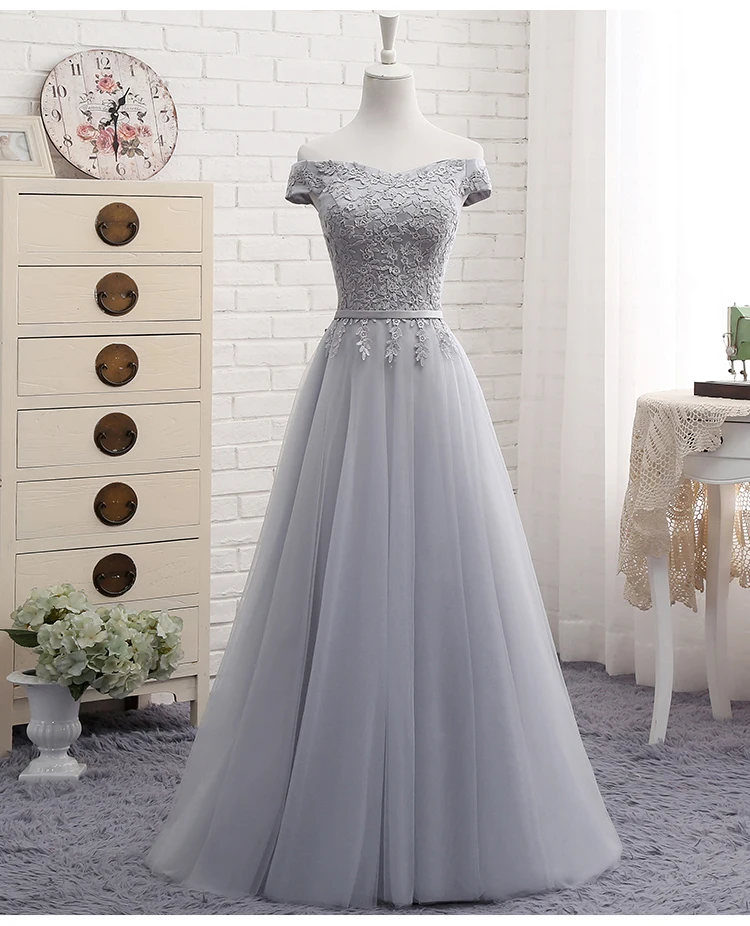 QNZL987#Off Shoulder Gauze gray lace up bridesmaid dresses new spring summer short Middle long style party prom dress girls