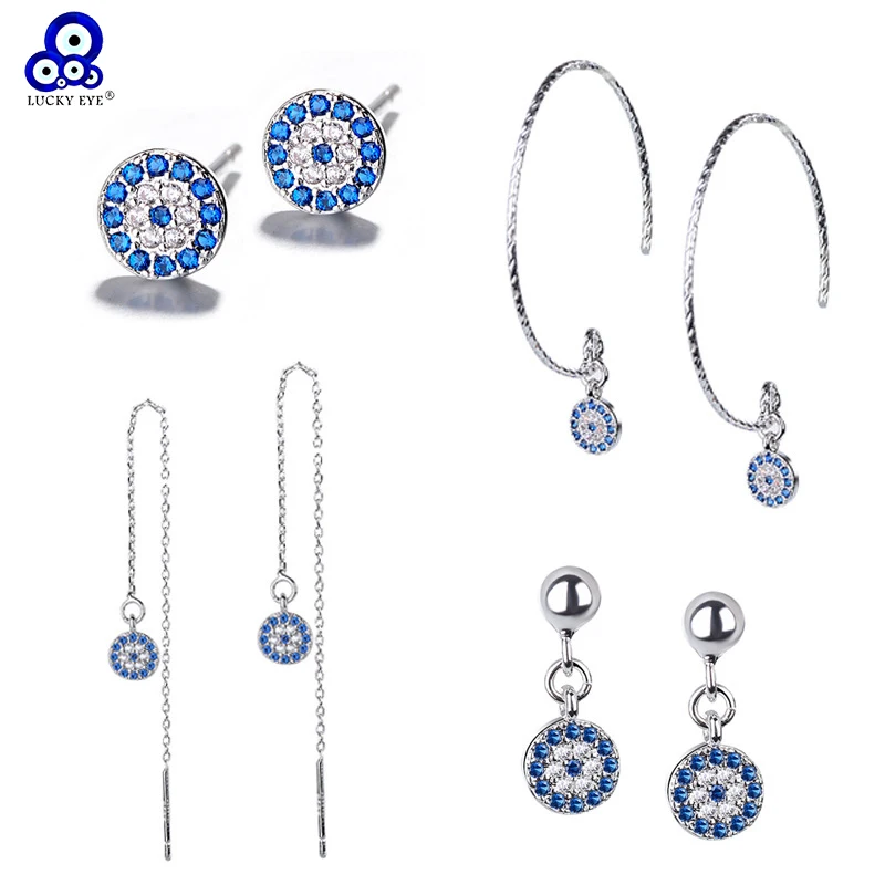 

Lucky Eye Blue Evil Eye Earrings Copper Micro CZ Crystal Line Drop Earrings For Women Girl Party Jewelry Gifts LE18