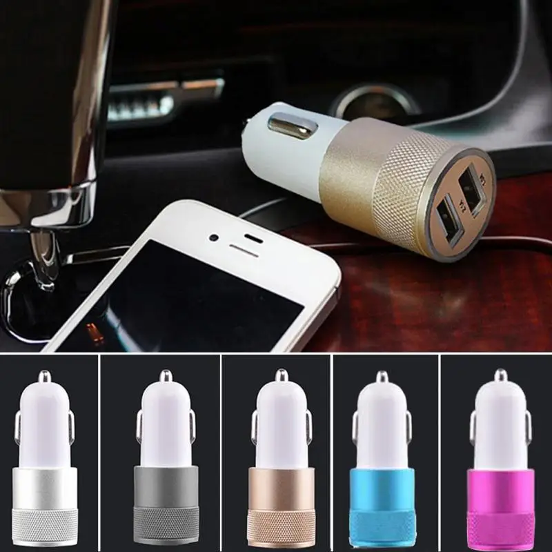 المزدوج USB واجهة شاحن سيارة كيت 2.1A/1A سبائك شاحن سيارة ولاعة السجائر نوع شاحن للكمبيوتر لوحي الهاتف المحمول