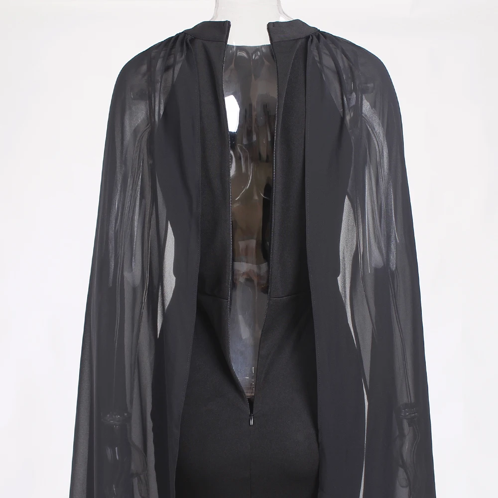Длинное Черное Платье макси с рукавами-плащами, вечерние платья в пол