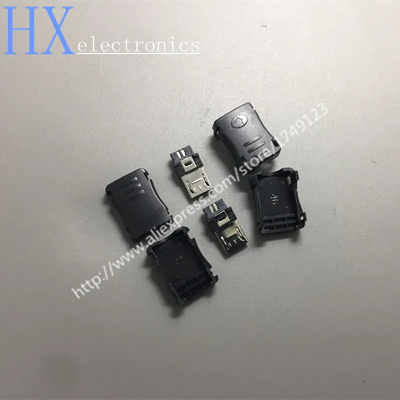 100PCS DIY Micro USB 5 Pin T Port Male Plug Socket Connector&Plastic Cover NEW