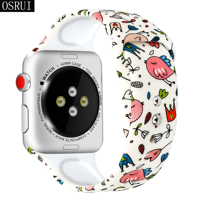 

Silcone Strap for Apple watch band 42mm 38mm correa iwatch 44mm 40mm 3 2 pattern sport bracelet wrist Apple watch 4 Accessories
