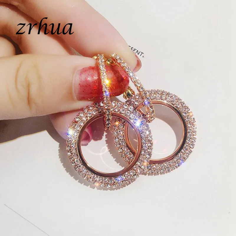 

ZRHUA New Creative Jewelry High-Qualikty Elegant Zircon Drop Earrings Round Gold and Silver Brincos for Women Wedding Party Gift