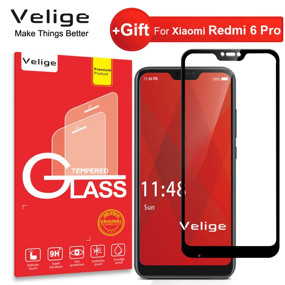 Закаленное стекло Velige 9H для Xiaomi Redmi 6 Pro 6Pro защитная пленка экрана HD настоящая