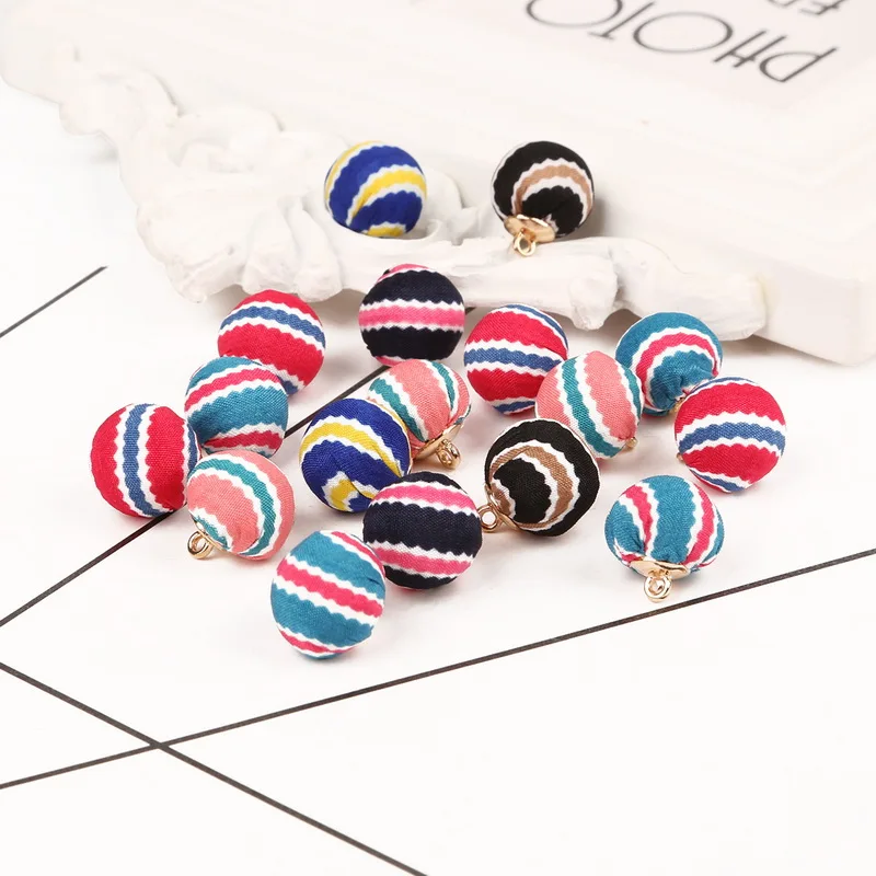 

10Pcs/Lot 13mm Chromatic Stripes Pattern Cloth Art Ball Hanging Suspends Drop For DIY Accessories Handmade Knitting Gift Beads