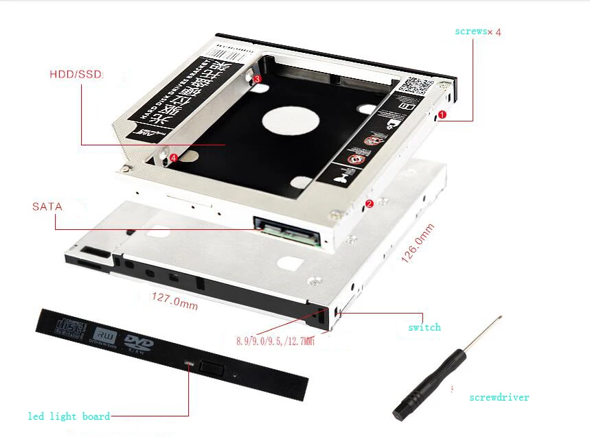 

12.7mm SATA HDD SSD Hard Drive Disk Caddy/Bracket for Emachines G730 G730G G730Z G730ZG E732G G725 G620 E442 E732G E443 E644