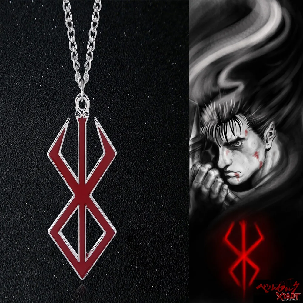 

Japan Game PS4 Berserk Red Logo Necklace Guts Sword LOL Legend Warrior zinc alloy Pendant women Men choker jewelry accessories