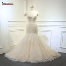 С плеча рукава Русалка торжественное платье с полной жемчуг