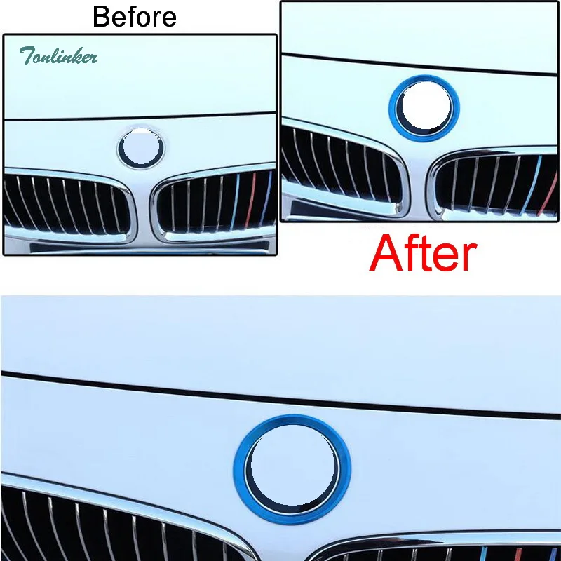 Tonlinker 2 قطع سيارة التصميم الألومنيوم الأمامية والخلفية شعار موقف دورة غطاء حالة ملصقات ل Bmw 3 4 سلسلة M3 M4 اكسسوارات A58