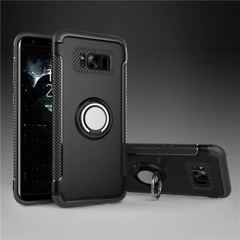 

MicroData For Samsung Galaxy S7 edge S8 S9 Plus Note 8 Luxury Shockproof Cases Case Metal 360 Finger Ring Holder Car Combo Cover