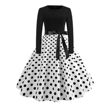 2019 moda mujer Vintage Bodycon manga larga cuello redondo noche impresión fiesta baile Swing vestido vestidos verano
