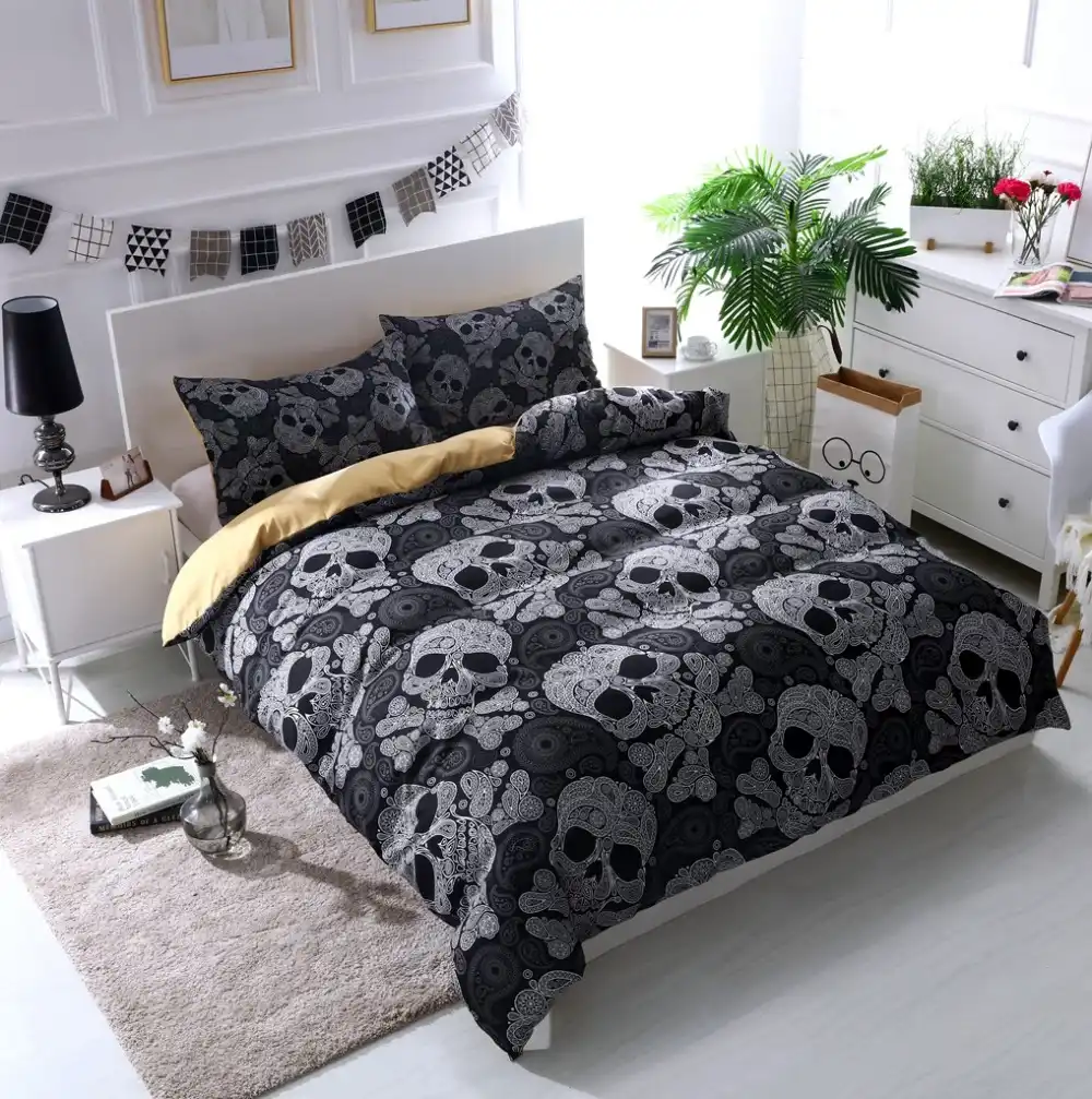 Free Shipping Novelty Gothic Cool Skull Pattern Home Decor Black Bedding Set Duvet Cover Set Pillow Case Twin Full Queen King Bedding Sets Aliexpress