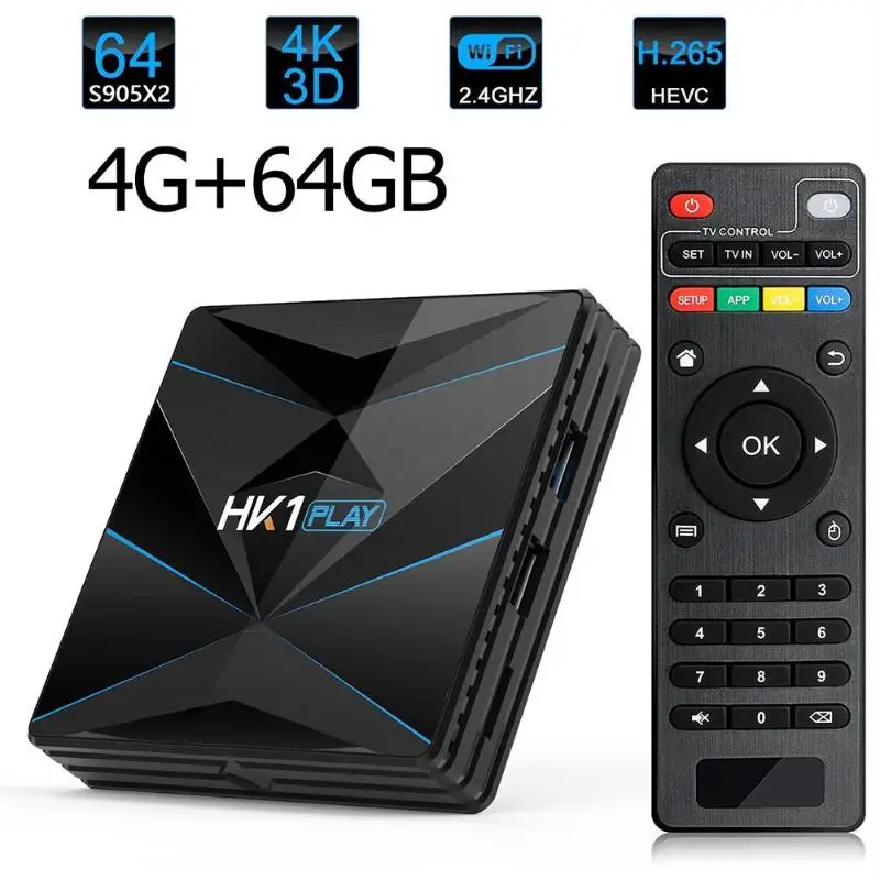 

H1 Play TV Box Android 9.0 Amlogic S905X2 4GB+64GB WiFi BT4.0 Set Top Box Support USB3.0 BT4.0 4K 3D Netflix Android TV Player